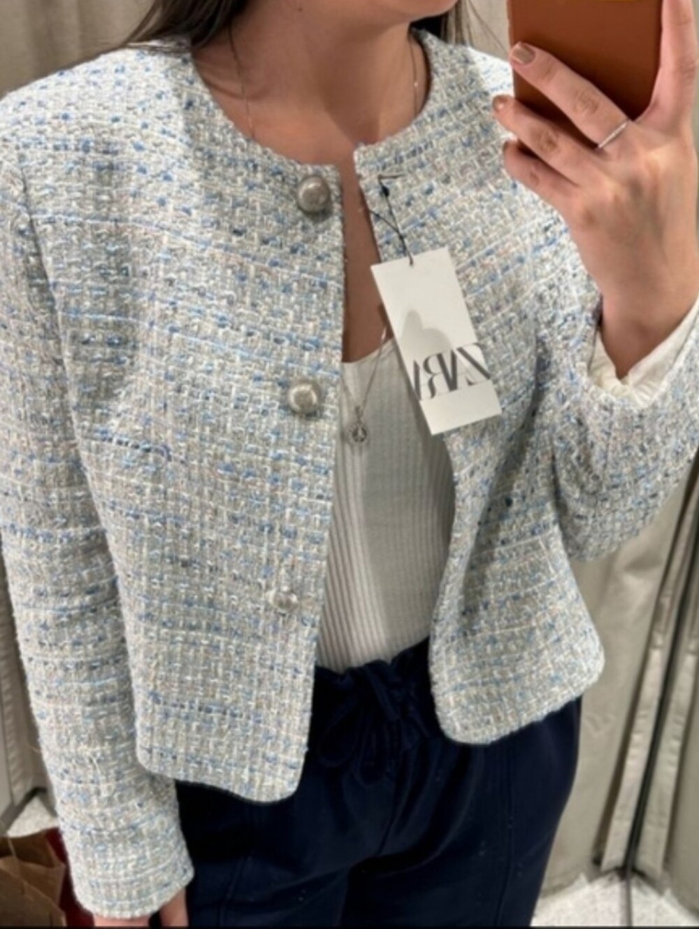 Zara Tweed Textured Blue Blazer Size S